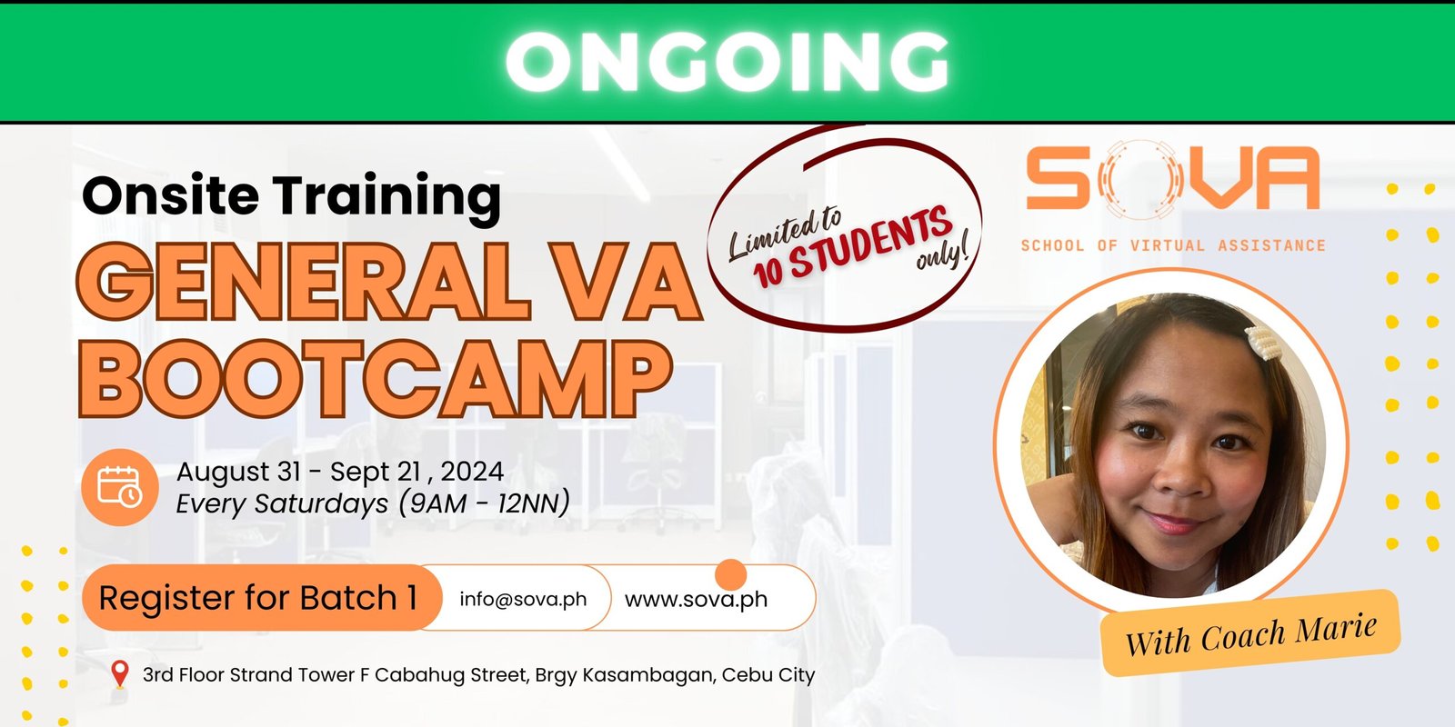 Batch 1 – 4 Week General Virtual Assistant Face-to-Face Training with Coach Marie – Aug 31, 2024 – Sep 21, 2024