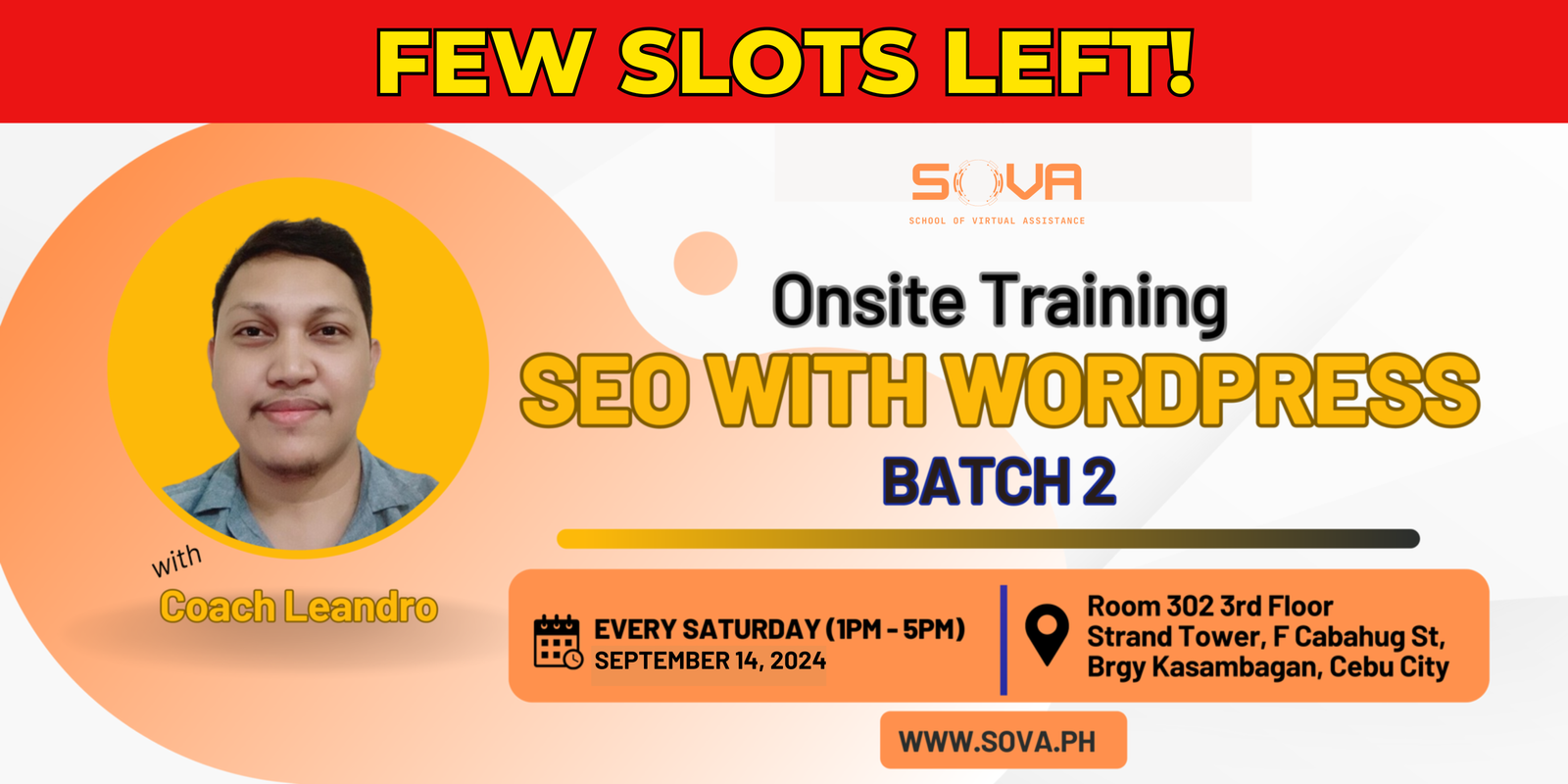 Batch 2 – 4-Week SEO with WordPress Cebu Face-to-Face Training with Coach Leandro – Sep 7, 2024 – Sep 28, 2024 – Limited Slots