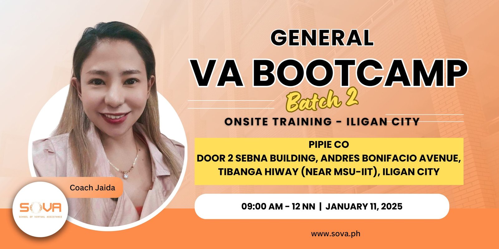 Batch 2 – 4 Week General Virtual Assistant Iligan City Face-to-Face Training with Coach Jaida – January 11, 2025 – February 1, 2025