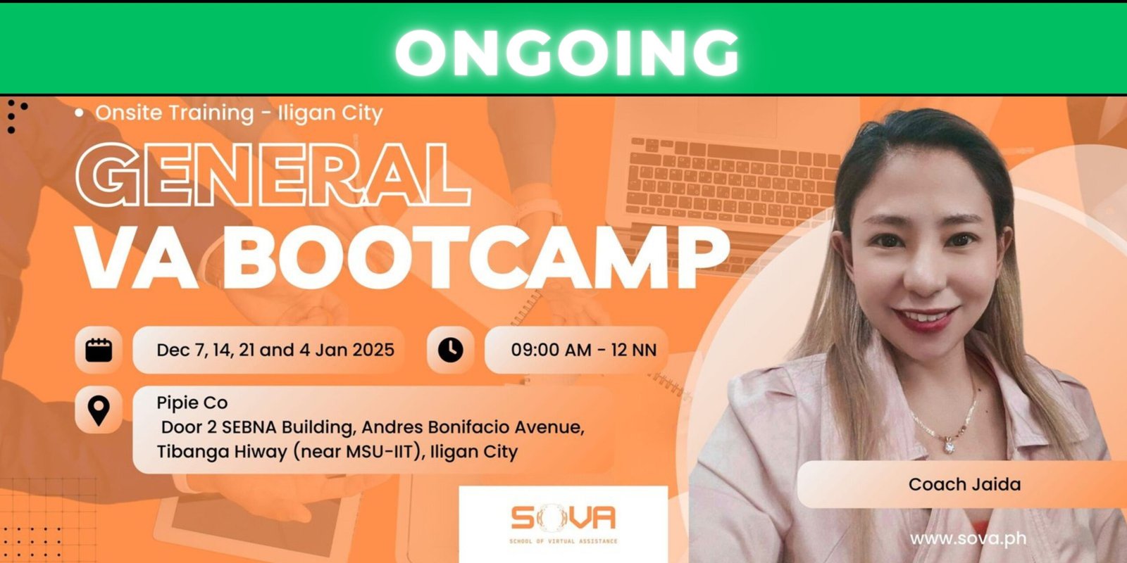 Batch 1 – 4 Week General Virtual Assistant Iligan City Face-to-Face Training with Coach Jaida – December 7, 2024 – January 4, 2025