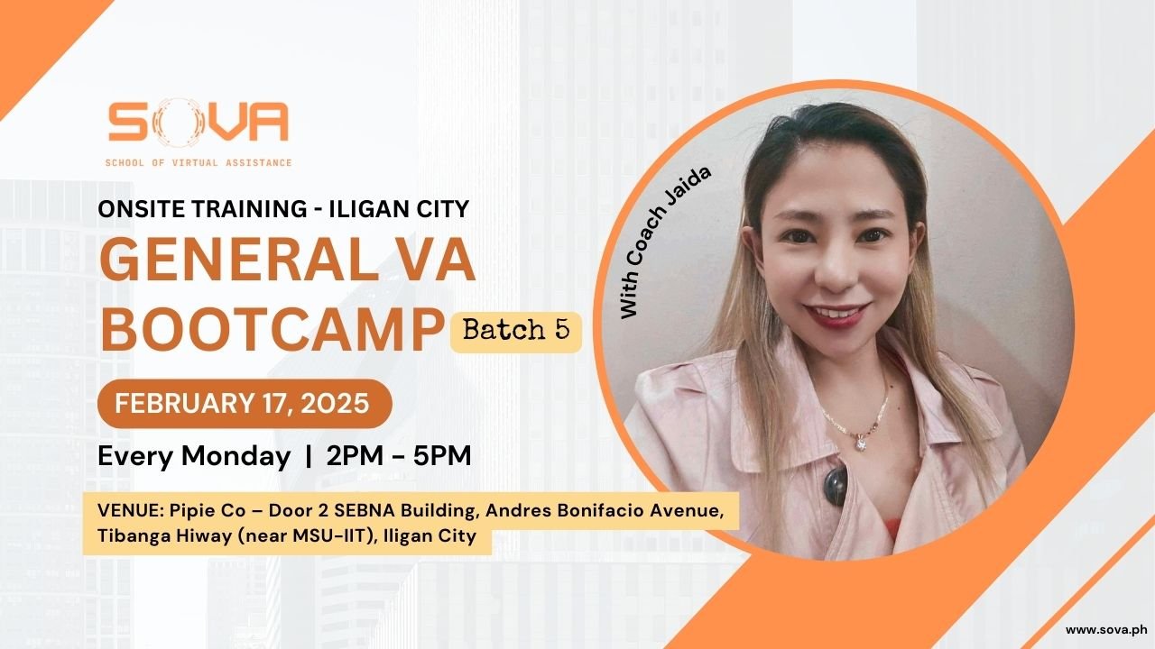 Batch 5 – 4 Week General Virtual Assistant Iligan City Face-to-Face Training with Coach Jaida – February 17, 2025 – March 10, 2025